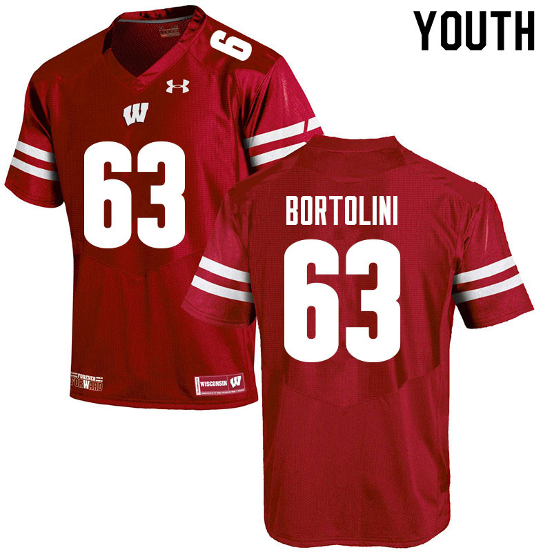 Wisconsin Badgers Youth #63 Tanor Bortolini NCAA Under Armour Authentic Red College Stitched Football Jersey GA40M21XW